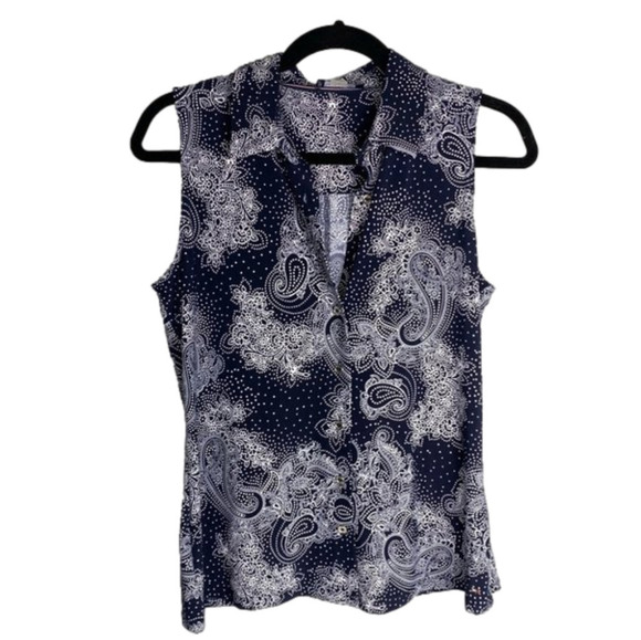 TOMMY Hilfiger  Navy Collared Sleeveless Top - Picture 1 of 6